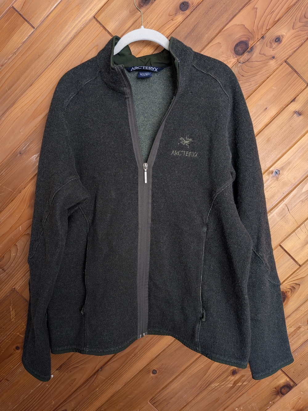 Arc'teryx Vintage Men's Full Zip Knit Fleece Jacket Olive Green Large Gorpcore